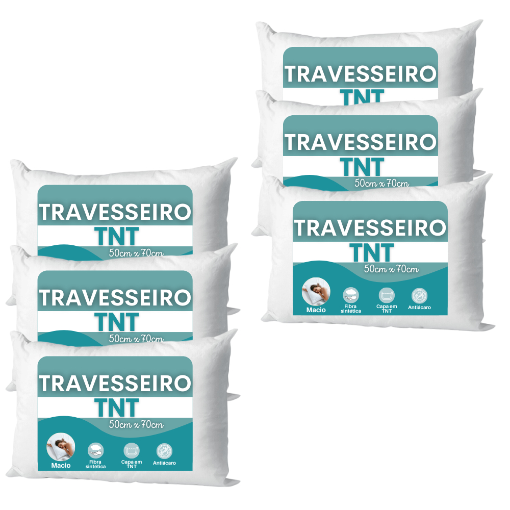 Kit 6 Travesseiro  TNT Alto Firme Antialergico 50x70cm com fibra sintética