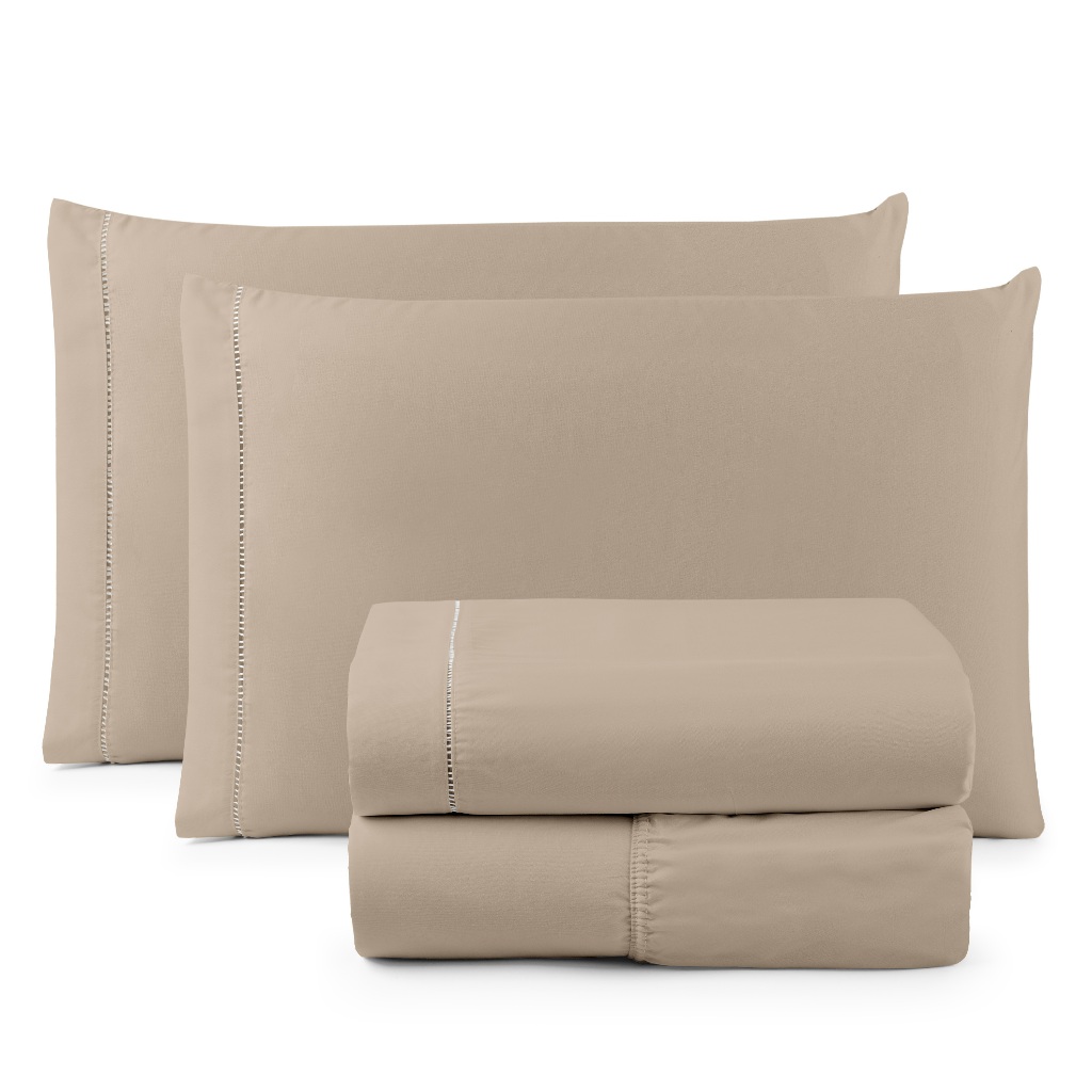 Jogo De Lençol 4 Peças Ponto Palito 400 Fios MicroPercal Cama Solteiro, Casal, Queen e King Macio