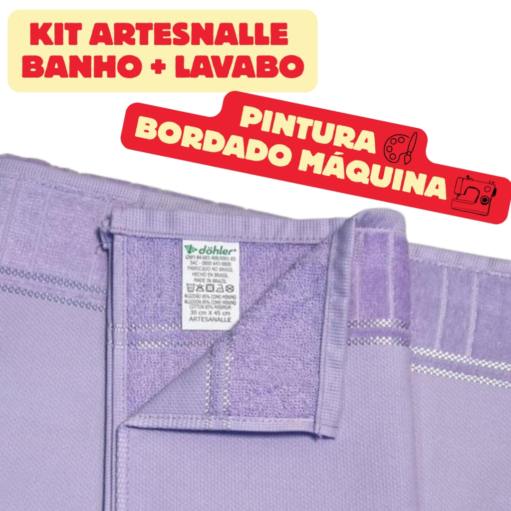 Kit Toalha de Banho + Lavabo Dohler Artesanalle  Para Pintura ou Bordado em Máquina Barra com 11,5cm em Oferta na Shopee