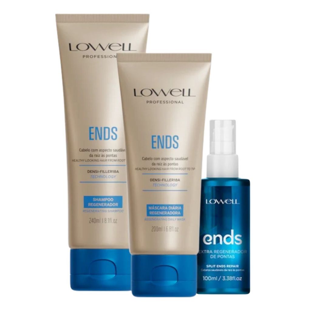 Kit Ends 1 Shampoo 240ml 1 Máscara 200ml 1 Extra Regenerador 100ml Lowell