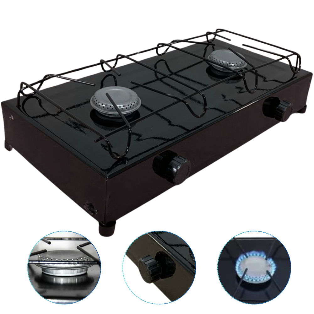 Fogão Fogareiro A Gás 2 Bocas Portátil Para Camping Pesca E Trilha Cor Preto Resistente em Oferta na Shopee