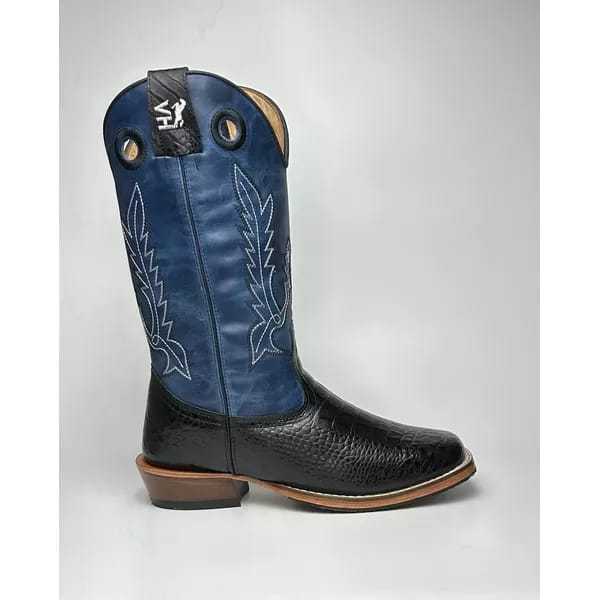 Bota Texana Masculina Bordado country em Couro legitimo Bico Quadrado Salto Carrapeta