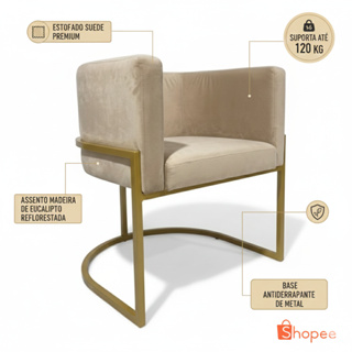 Poltrona Moderna Metálica Decorativa Suede Premium Suporta até 120 kg em Oferta na Shopee