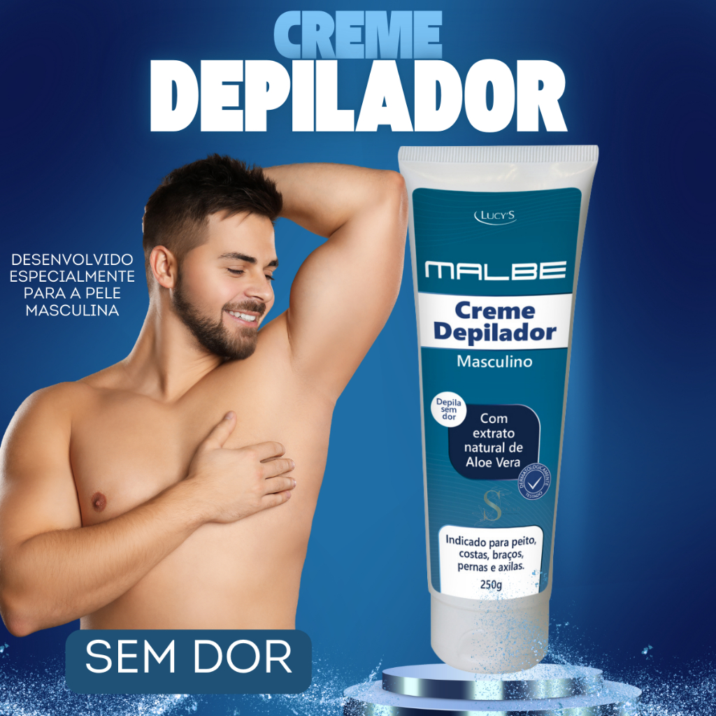 Creme Depilador Masculino Aloe Vera Peito Costas Braços Pernas Axilas Depilação sem Dor 250g