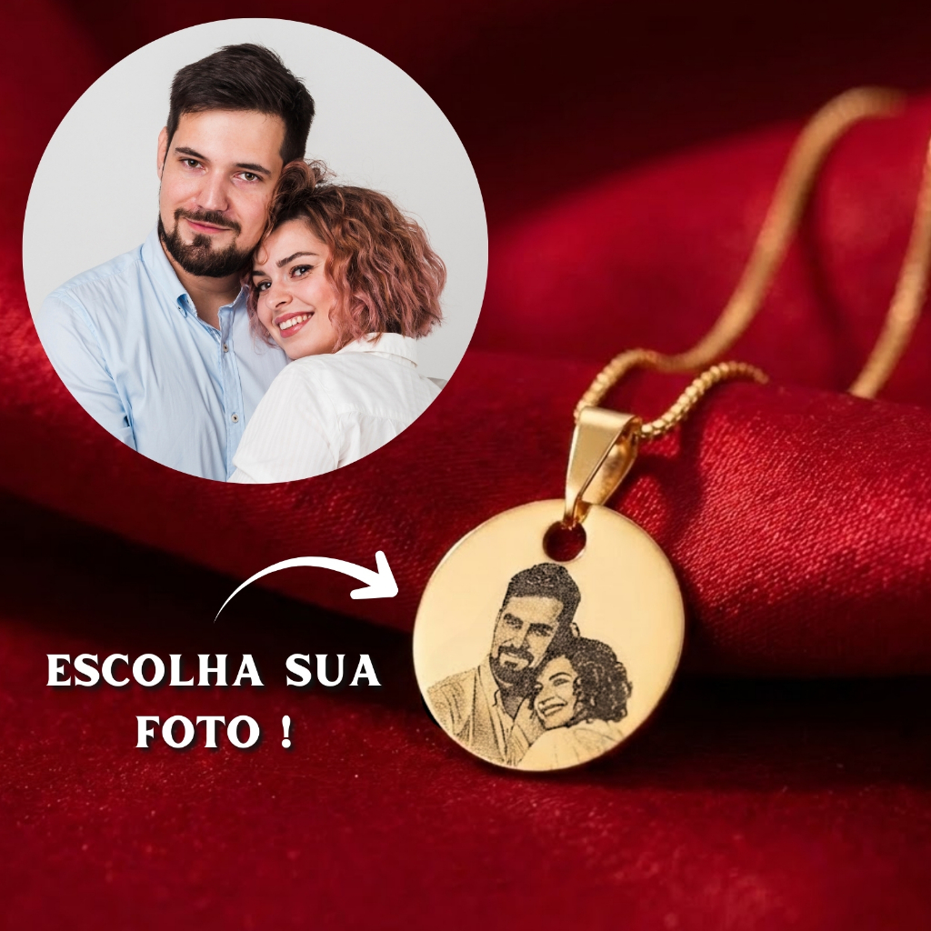 Colar Personalizado Foto Gravação 15mm Feminino Banhado Ouro 18k Anti Alérgico (45cm) Casal Presente Mimo Dia em Oferta na Shopee