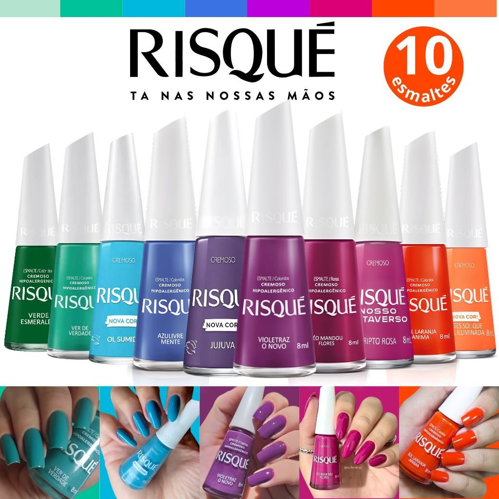 Emalte Risqué Tons Azul Roxo Laranja Tons Coloridos Esmalte Verão Atacado em Oferta na Shopee