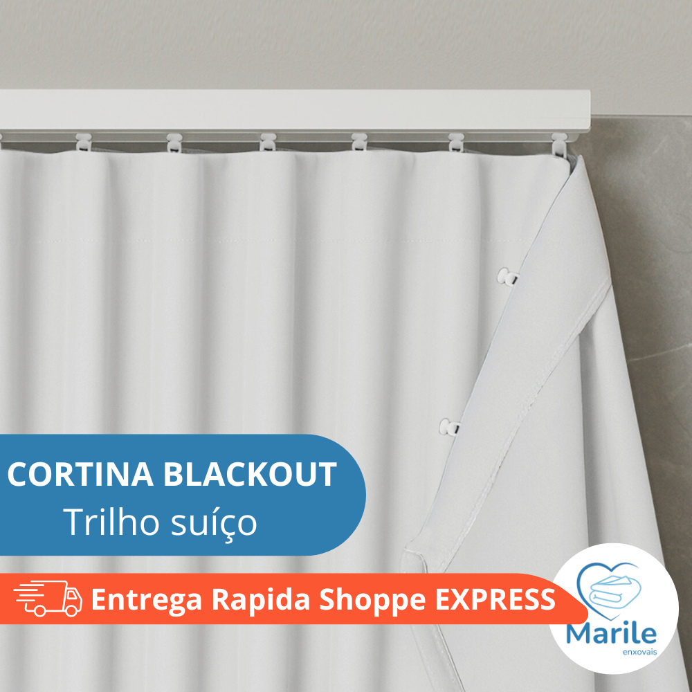 Cortina Blackout Tecido Trilho Suiço Corta Luz Varios Tamanhos 3 4 5 6 metros Sala Quarto Hotel em Oferta na Shopee