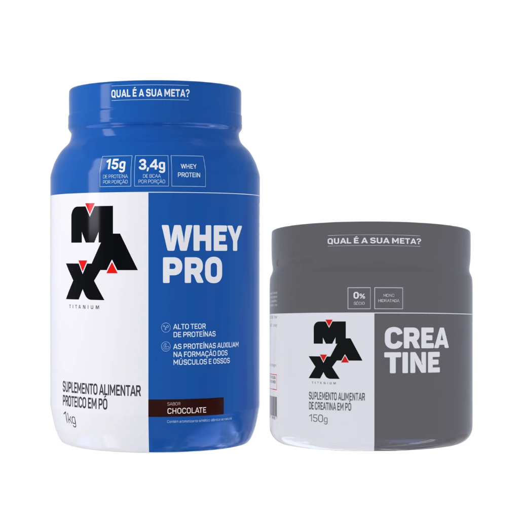 Suplemento Whey Pro 1Kg + Creatina Monohidratada 150g - Max Titanium em Oferta na Shopee