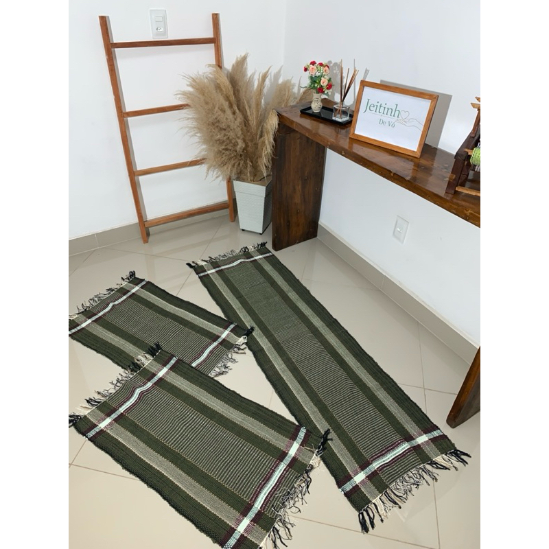 Jogo de cozinha passadeira BoHo com 3 peças tear artesanal malha de algodão moldura/geometrico/dupla face c