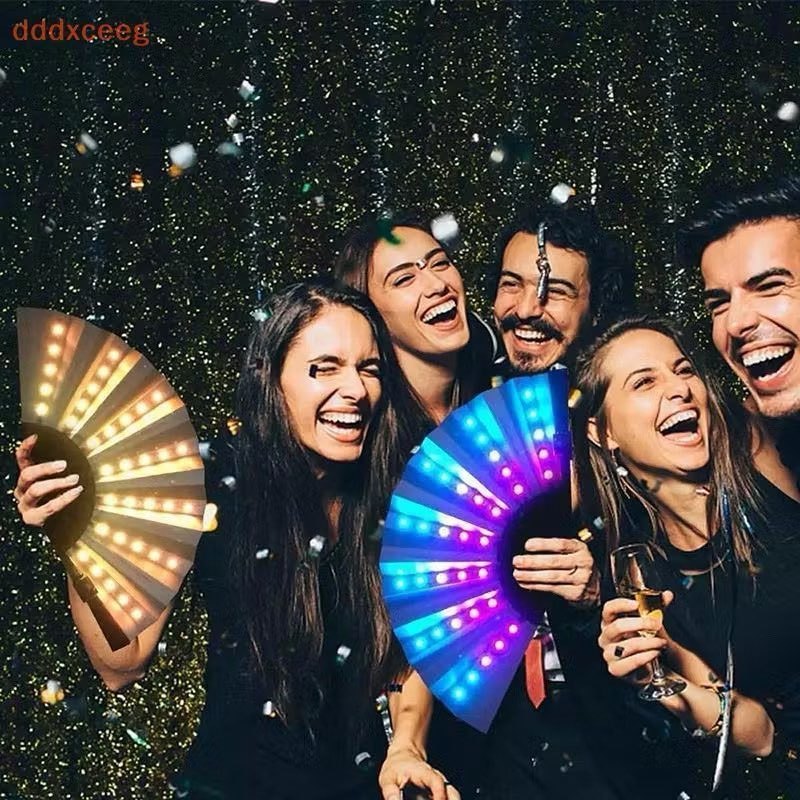 Leque com luzes LED leque dobrável para festas adereço para criar um ambiente festivo de carnaval em Oferta na Shopee