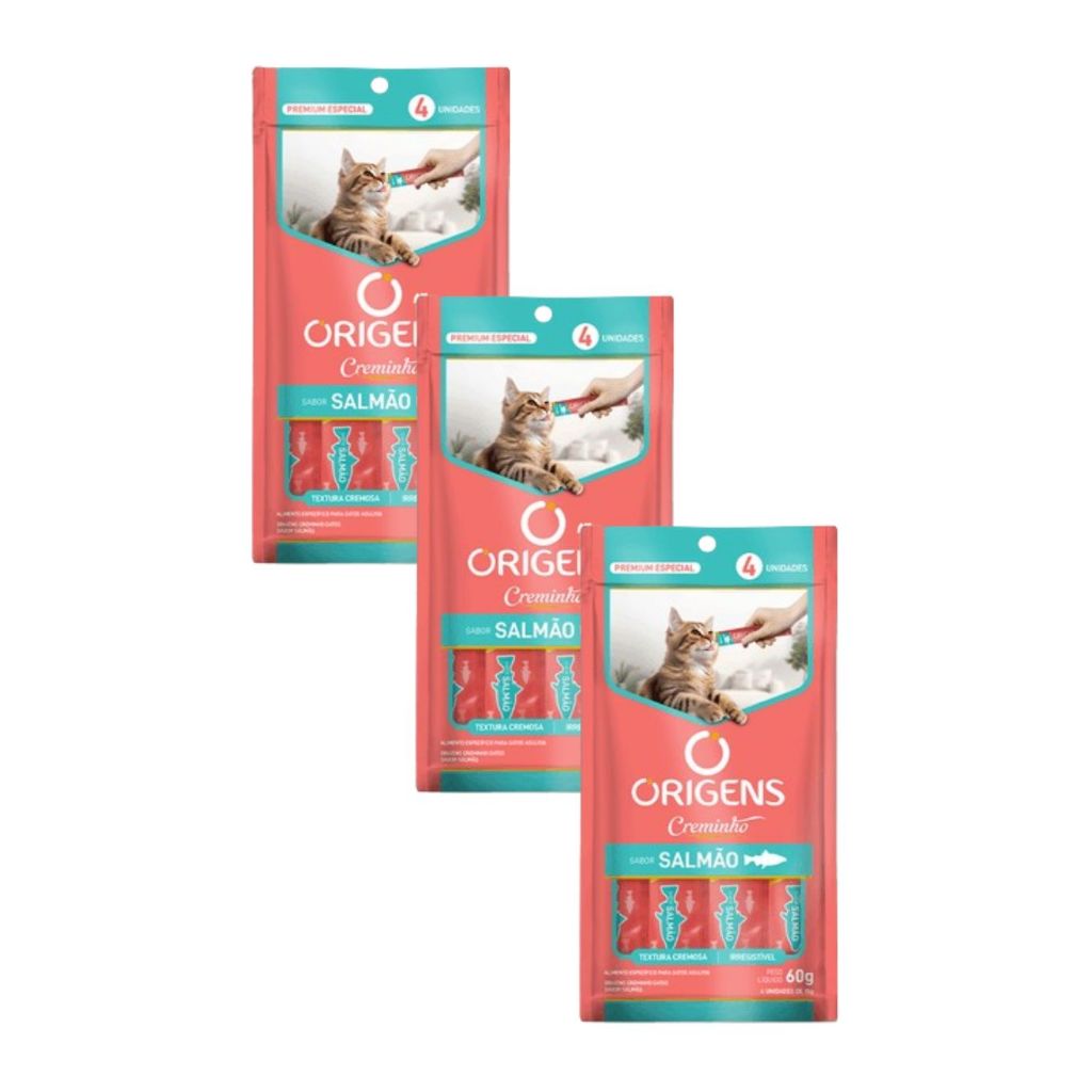 Kit 3x Petisco Origens Creminho Salmão para Gatos - 60g em Oferta na Shopee