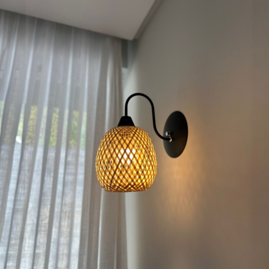 Lustre Arandela de Parede Led Luminária Bambo Fibra Natural Rustico