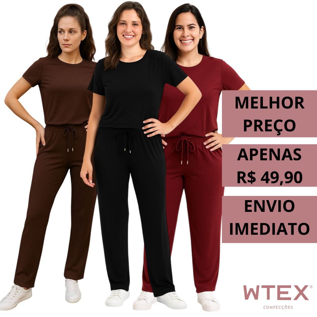 Conjunto Feminino VISCOLYCRA Blusa Camiseta Manga Curta Calça Pantalona Cintura Alta Comfy em Oferta na Shopee