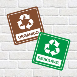 Kit 2 Adesivos Lixo - (1 Lixo Orgânico + 1 Lixo Reciclável) - 10x10cm