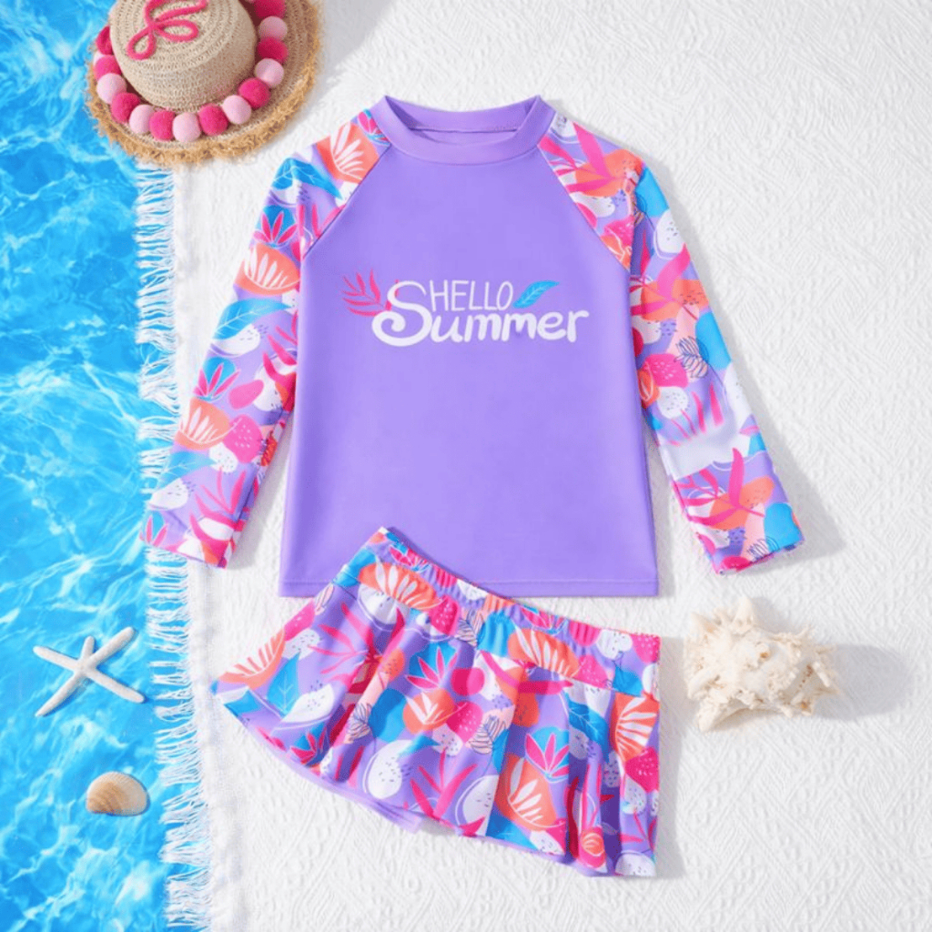 Conjunto Biquíni Infantil Roupa De Banho Feminino UV com Blusa E Short's Saia Estampada – Proteção Estilo Verão 2026 em Oferta na Shopee
