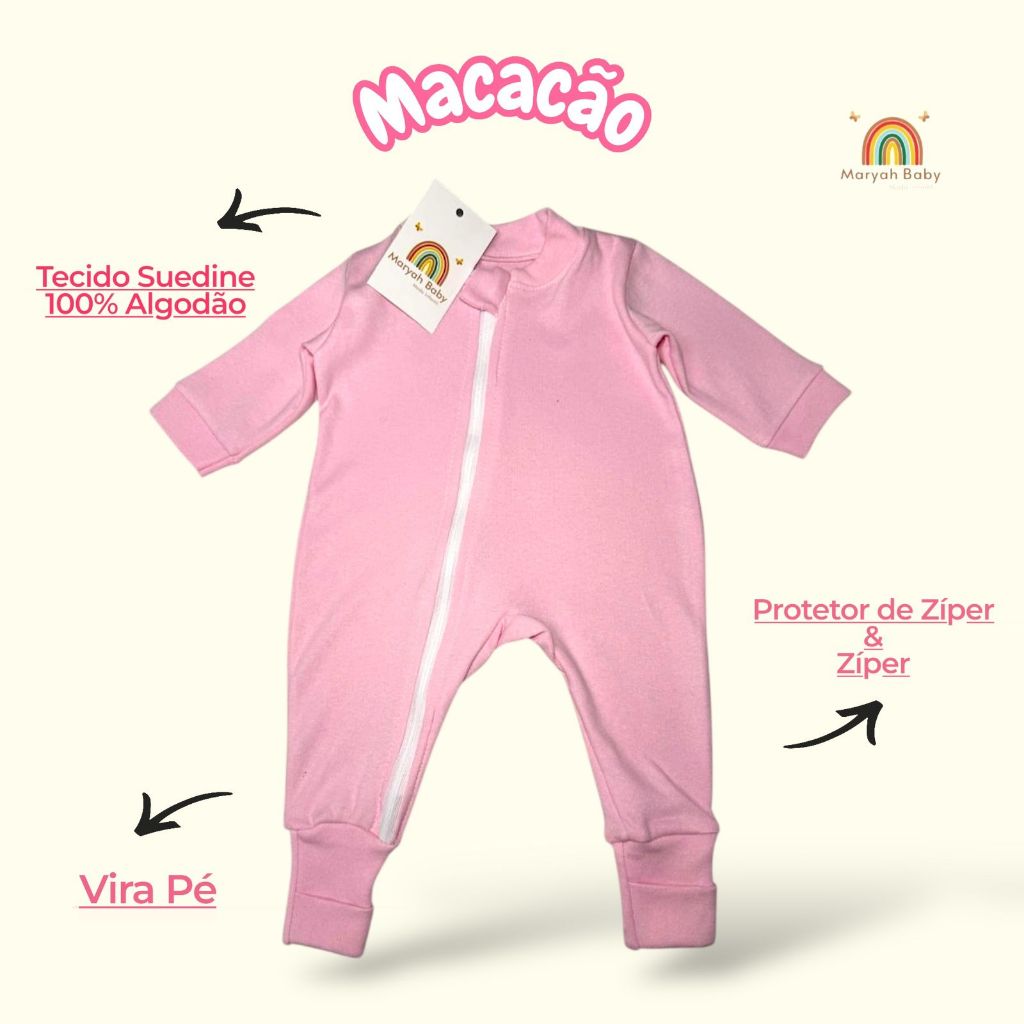 2 Macacões de bebê menina liso e estampado com ziper e vira pé confortavel — imagem 2 de 2