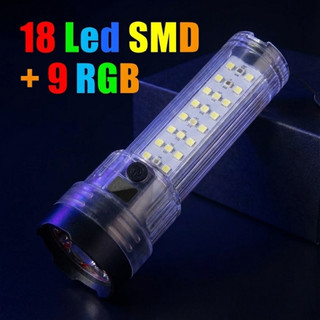 Lanterna Tática Led Potente Display Digital Transparente Base Magnética RGB Recarregável USB