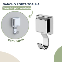 Gancho De Parede Cabide Suporte Porta Toalha Banho Rosto Banheiro Cromado Ventosa Sem Furo
