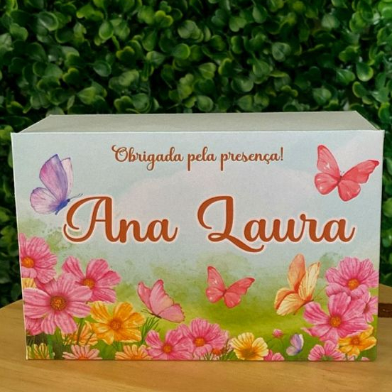 Caixa 6 Doces Jardim das Borboletas 12x8 cm MENINA | Lembrancinha Personalizada maternidade /aniversário. PEGUE E MONTE