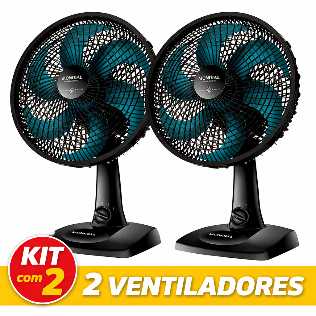 Kit com 2 Ventiladores de Mesa Mondial 110V Super Power 30cm VSP-30 AP | Potência, Silêncio e Economia em Dobro refresca