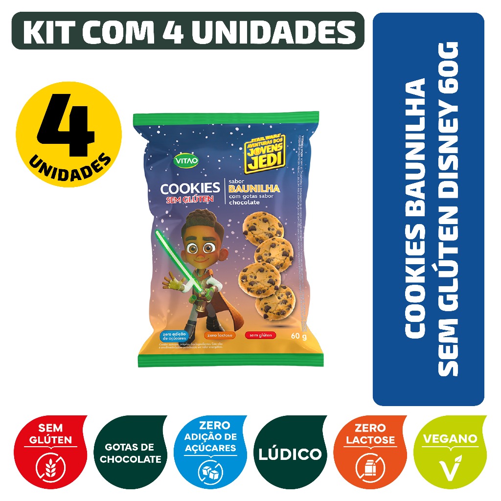 Kit Cookies Baunilha Sem Glúten Disney 60G - 4 Unidades