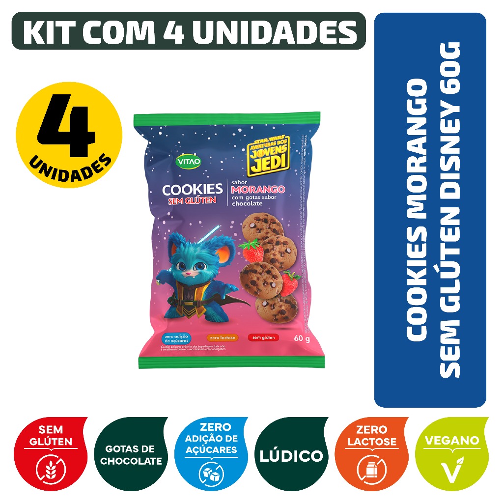 Kit Cookies Morango Sem Glúten Disney 60G - 4 Unidades