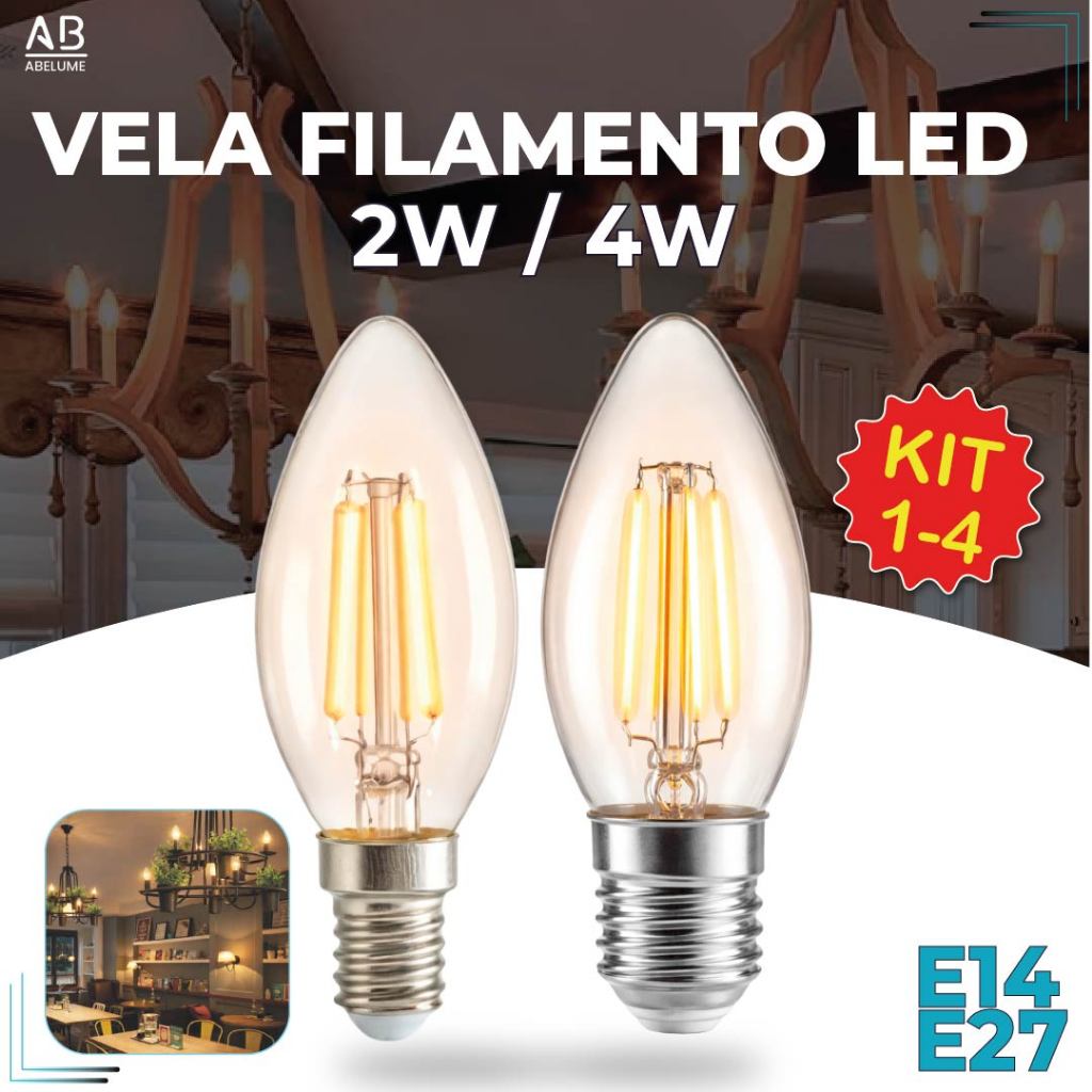 Lâmpada Filamento Vela Led E27 e E14 Luz Quente C35 4W Amba Retro Vintage 2200K 110V-220V Bivolt em Oferta na Shopee