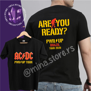 Camiseta 100% Algodão Preta Banda Rock ACDC Power UP Tour em Oferta na Shopee