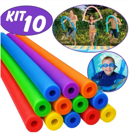 KIT 10 BOIA FLUTUADOR ESPAGUETE MACARRÃO PISCINA NATAÇÃO COLORIDOS COM FURO em Oferta na Shopee