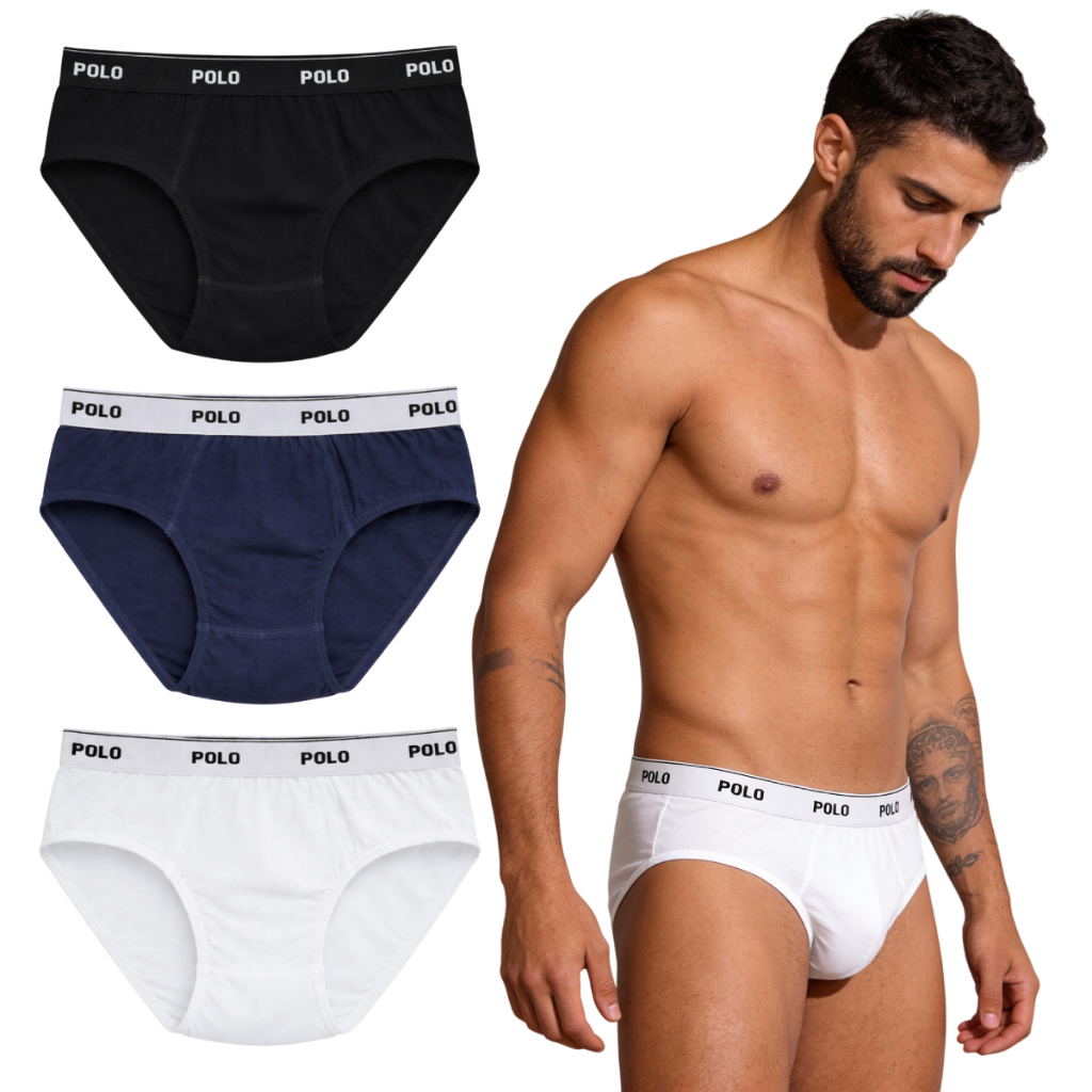 Kit 3 Cuecas Slip Polo Star Cotton 100% Algodão Penteado Masculina Adulto Tradicional