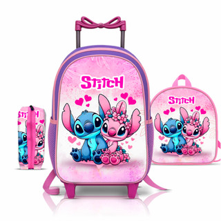 Kit Mochila escolar Stitch Angel com Lancheira e Estojo - Rodinha - Menina - Feminino - R…