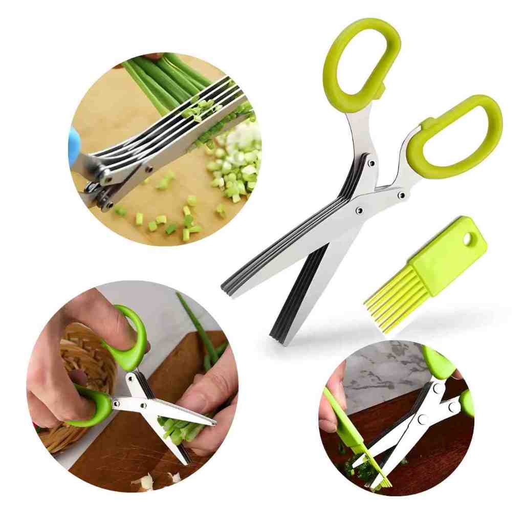 Tesoura de Picar Cortar Alimentos Legumes Temperos Ervas Para Cozinha 5 Lâminas Afiada Resistente Aço Inoxidável em Oferta na Shopee