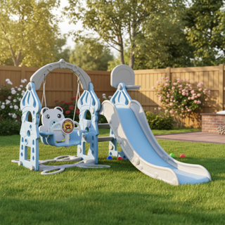 Playground Infantil 3 Em 1 Escorregador Balanço Cesta Urso Azul Importway em Oferta na Shopee
