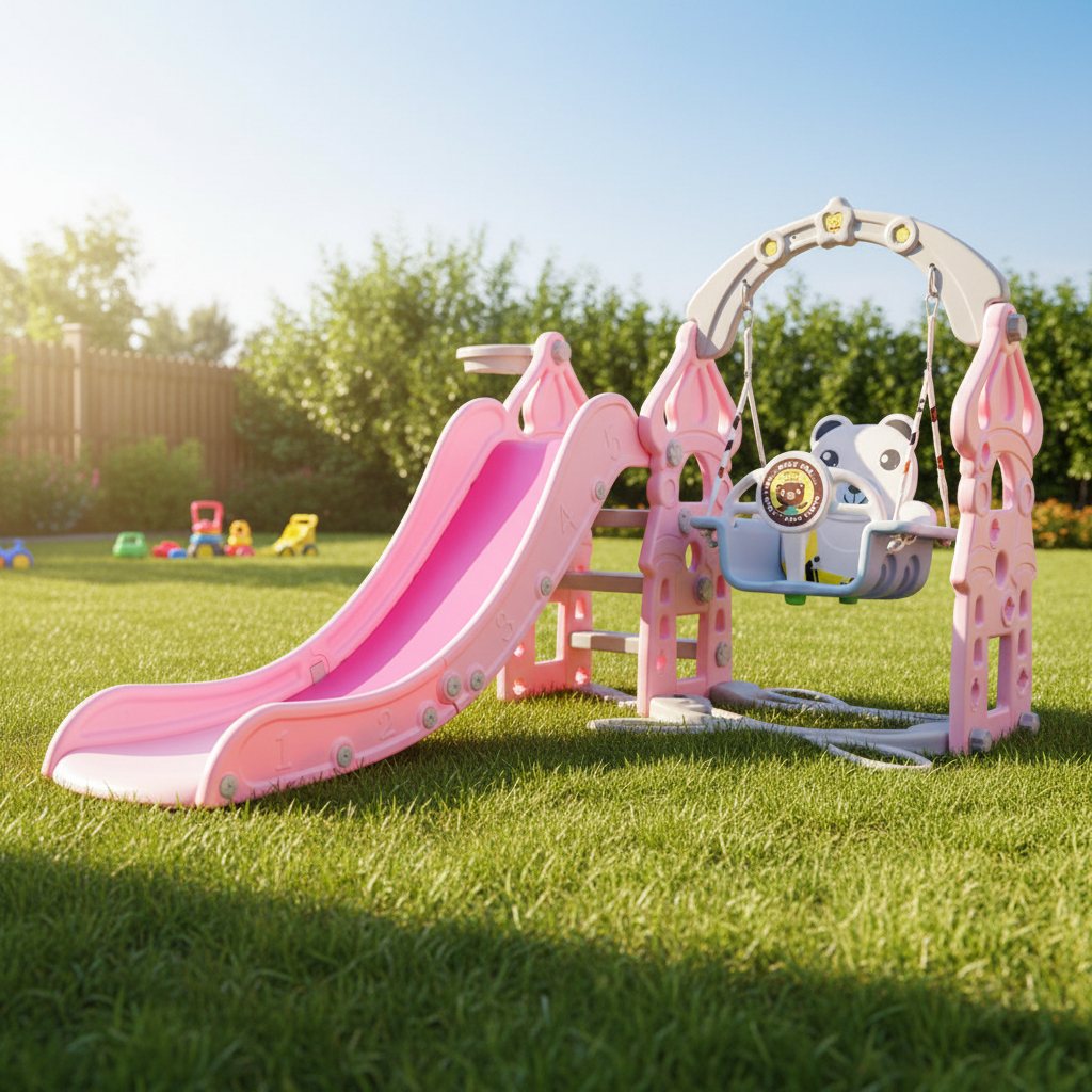 Playground 3 Em 1 Rosa Escorregador, Balanço, Cesta Urso Rosa Importway em Oferta na Shopee