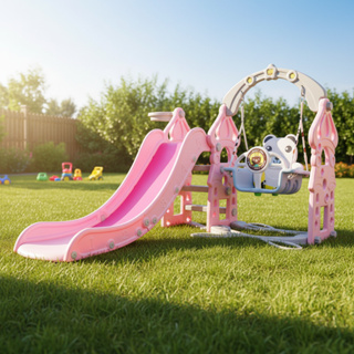 Playground 3 Em 1 Rosa Escorregador, Balanço, Cesta Urso Rosa Importway em Oferta na Shopee