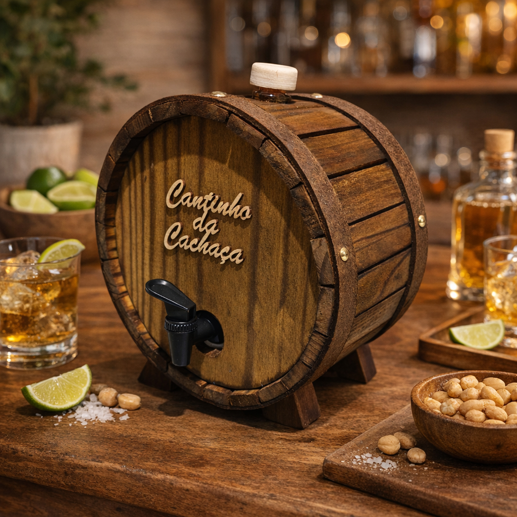 Barril de Cachaça Pingometro 1L Madeira Mini Tonel Torneira Decorativo
