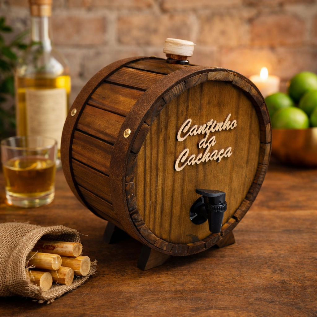 Pingometro Barril de Cachaça 1L Madeira Mini Barril Decorativo Torneira