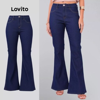 Lovito Calça Jeans Feminina Flare Básica de Cintura Alta PTB616BRL646 em Oferta na Shopee