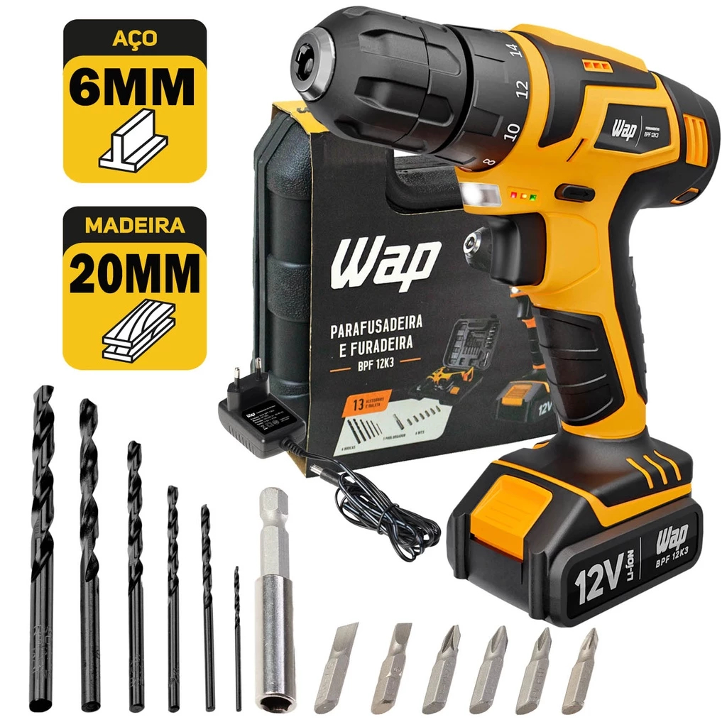 Parafusadeira Furadeira WAP Sem Fio 12V Com Maleta e Acessórios BPF 12K3 em Oferta na Shopee