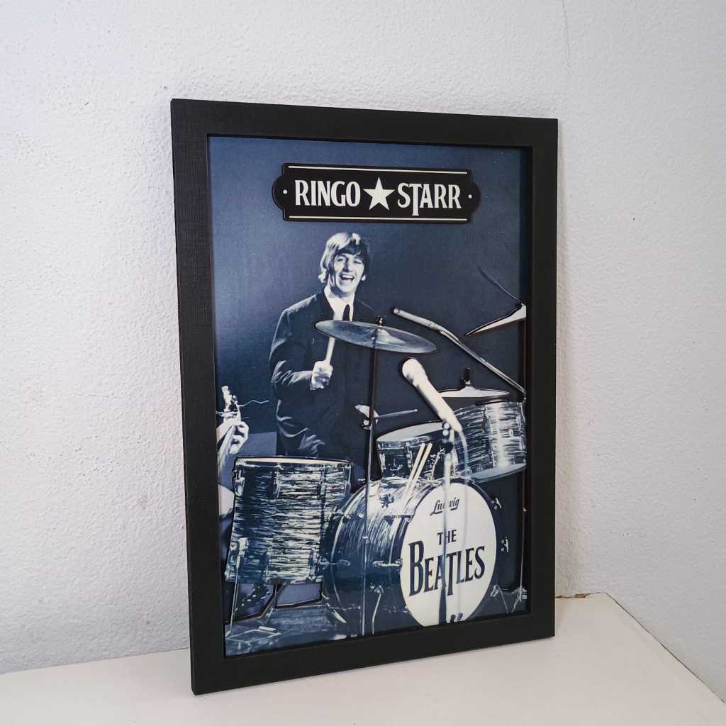 Quadro Relevo Músico Baterista Ringo Starr Beatles Decoração Música Presente