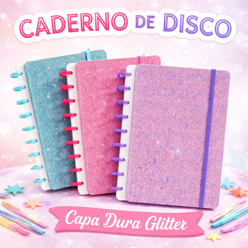 Caderno B5 De Discos tipo fichário removível Capa Dura - Smart  com Glitter + Divisórias