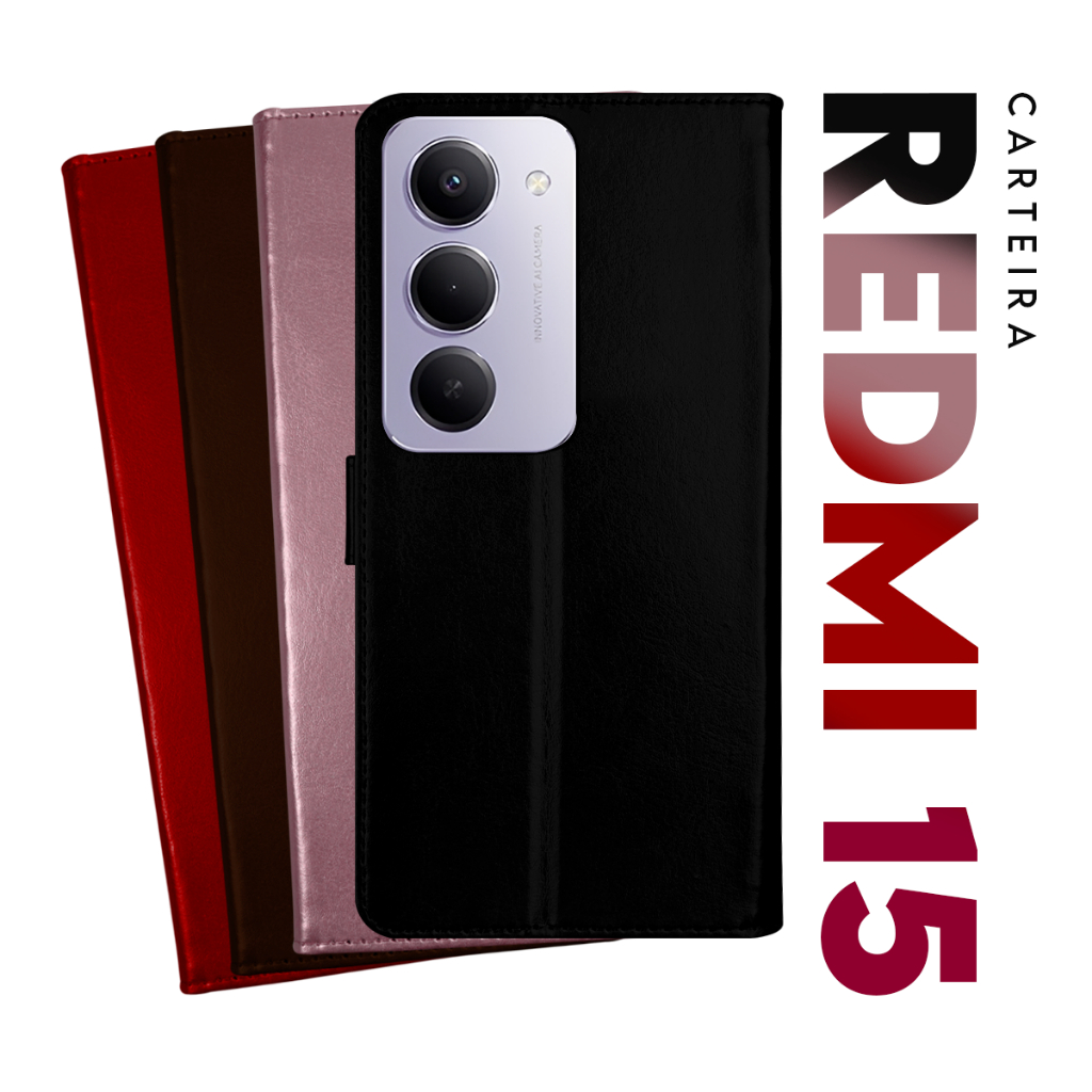Capa Case Capinha Carteira Flip Cover Couro Sintético PRETA Xiaomi Redmi 15 4g 5g tela 6.9 pol. Cell in Power25 em Oferta na Shopee