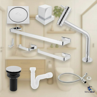 Kit Banheiro Cromado Completo Luxo – Torneira, Sifão, Engate, Válvula Click, Acessórios, Acabamento em Oferta na Shopee