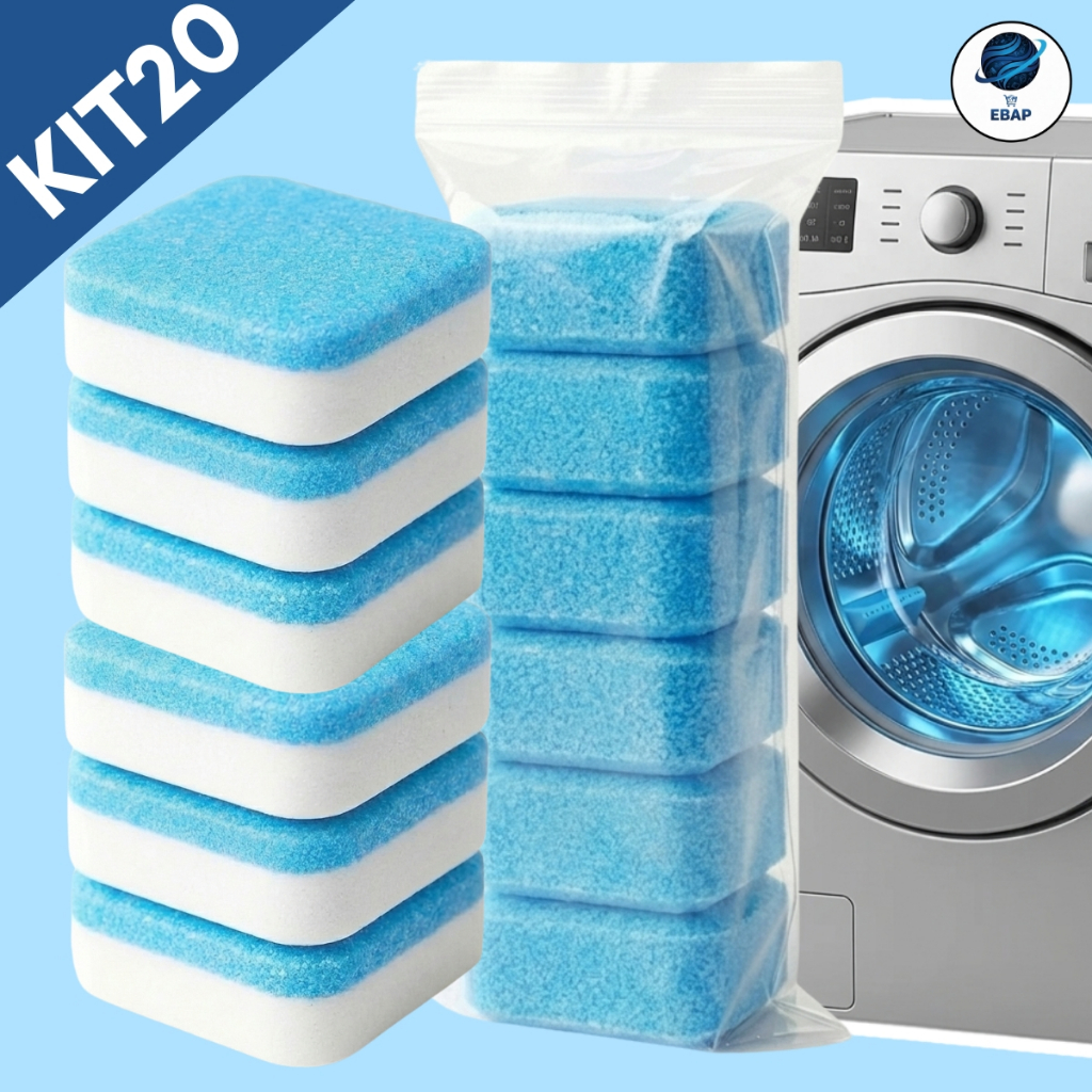 Kit 20 Pastilhas Limpa Máquina de Lavar Higienização Profunda Tambor