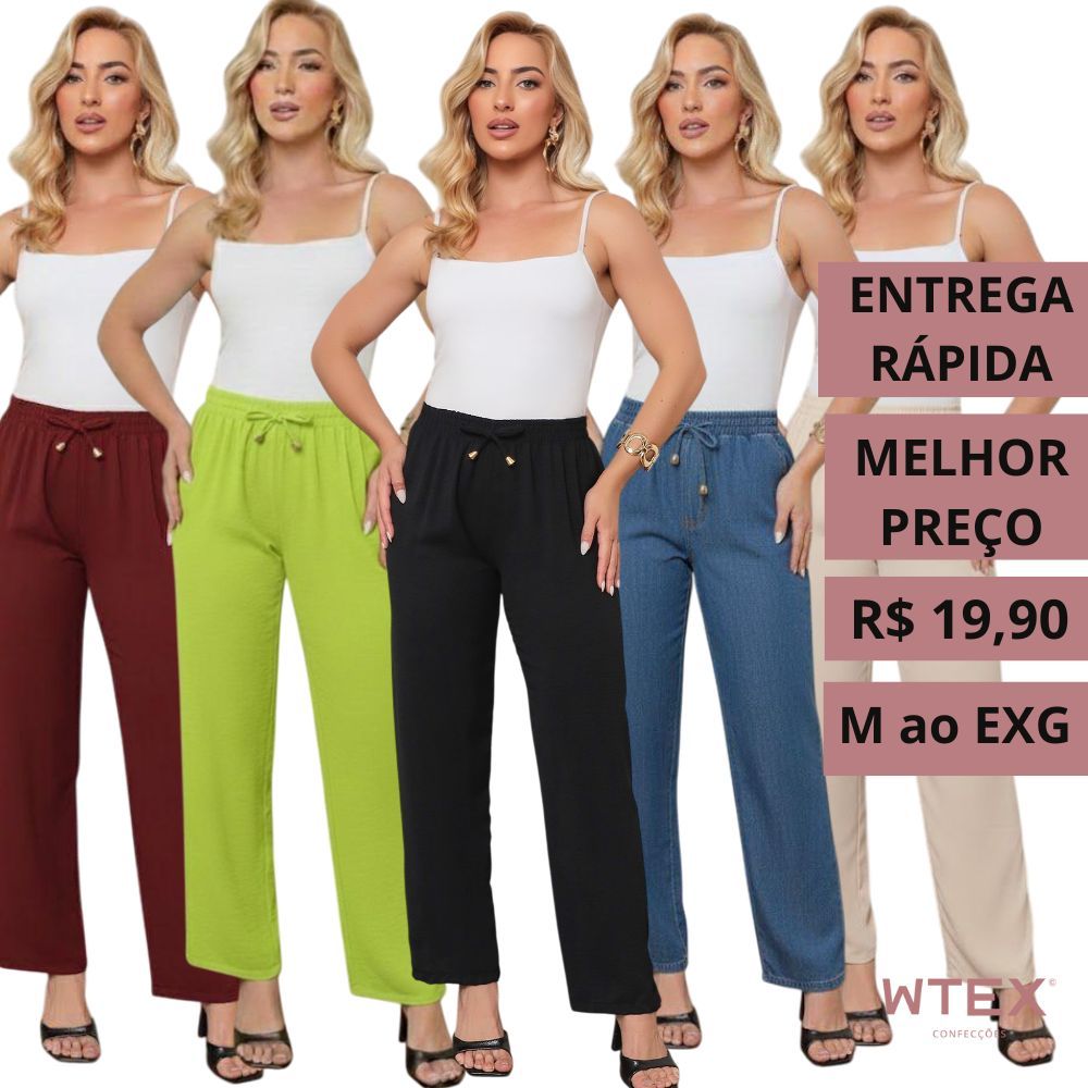 CALÇA PANTALONA flare soltinha feminina cintura alta tecido duna em Oferta na Shopee