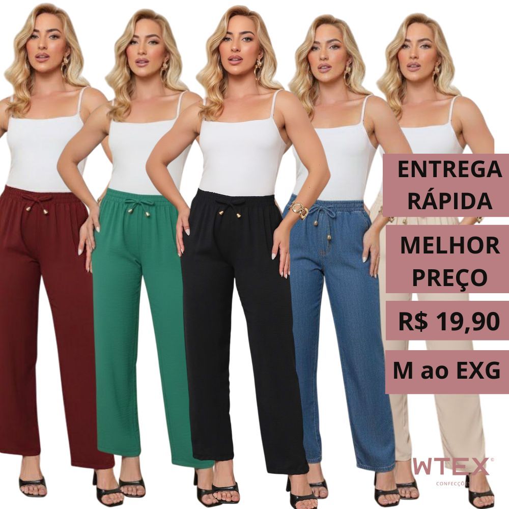 CALÇA PANTALONA duna plus size soltinha flare cintura alta feminina G GG EXG em Oferta na Shopee