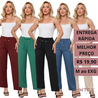 CALÇA PANTALONA PLUS SIZE EXG flare soltinha feminina cintura alta tecido duna em Oferta na Shopee