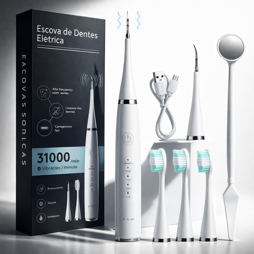 Escova de Dentes Elétrica Sônica 3 em 1 Limpeza