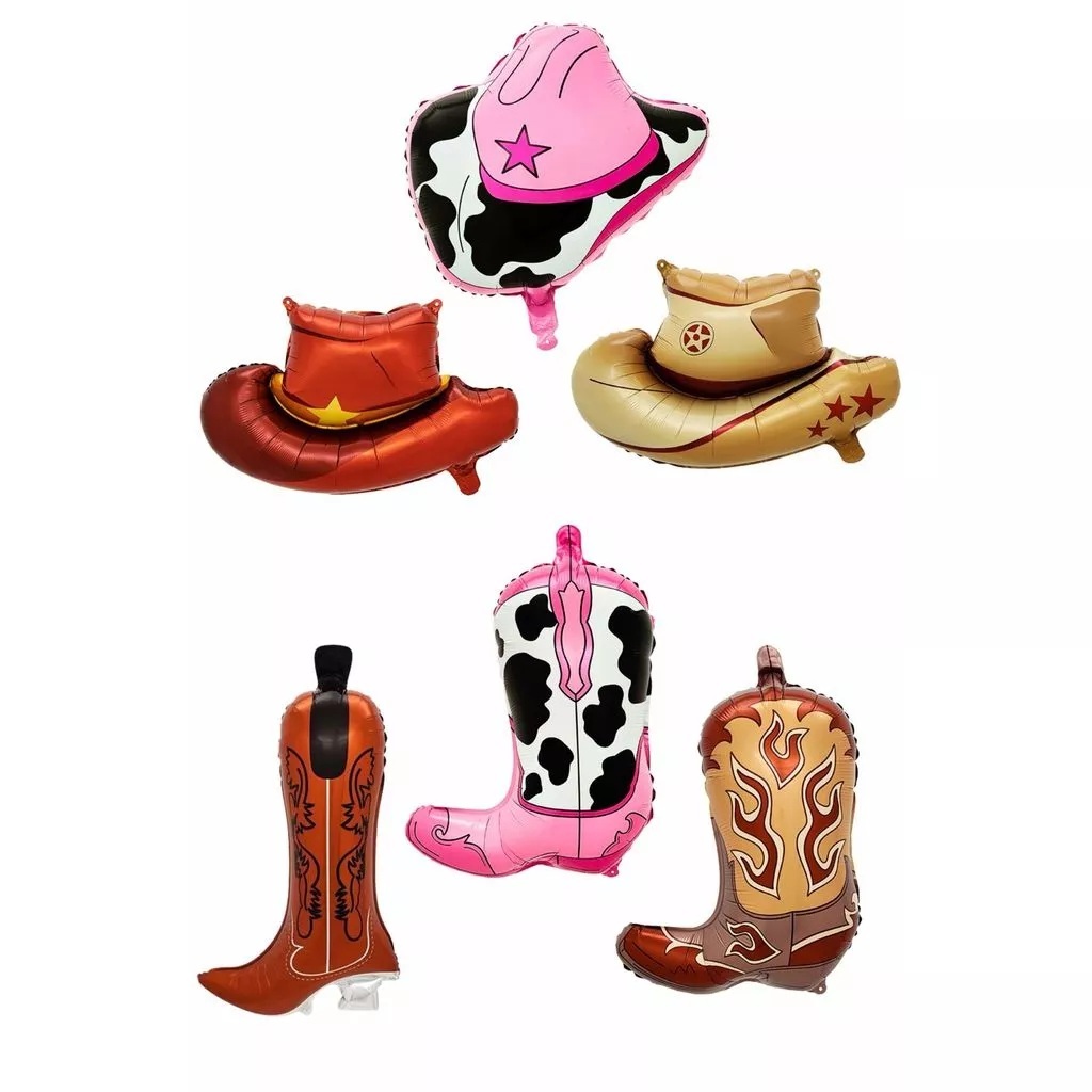 10 Balão Metalizado Chapéu + Bota Cow Boy Festa Rodeio Decoração Enfeite Boi Cavalo Vaca