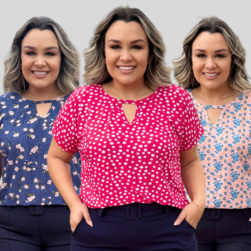Blusa Plus Size Feminina Detalhe V em Malha Fria